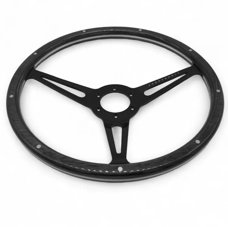 Steering Wheel Black Powder Coated Carmel Wooden